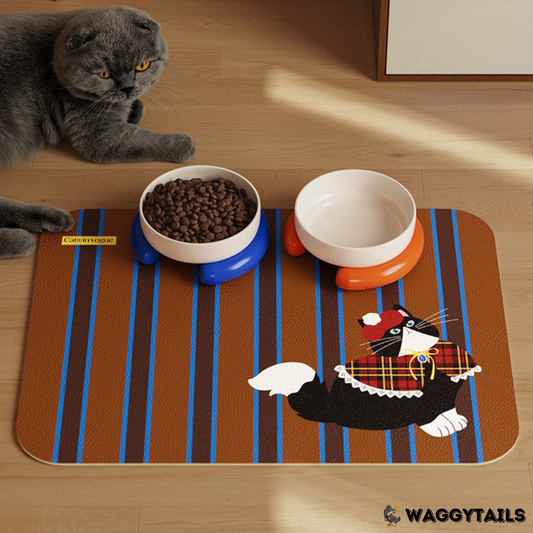 Waggytails Non-Slip PVC Pet Feeding Mat - Plaid Cat, page 2