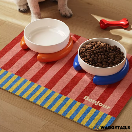 Waggytails Non-Slip PVC Pet Feeding Mat - Bonjour Red Stripe, page 2