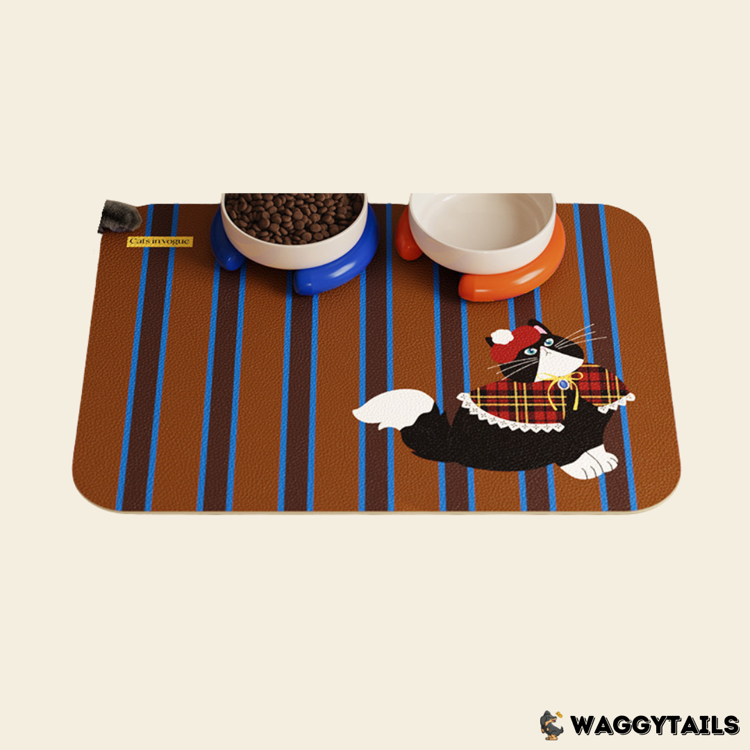 Waggytails Non-Slip PVC Pet Feeding Mat - Plaid Cat, page 1