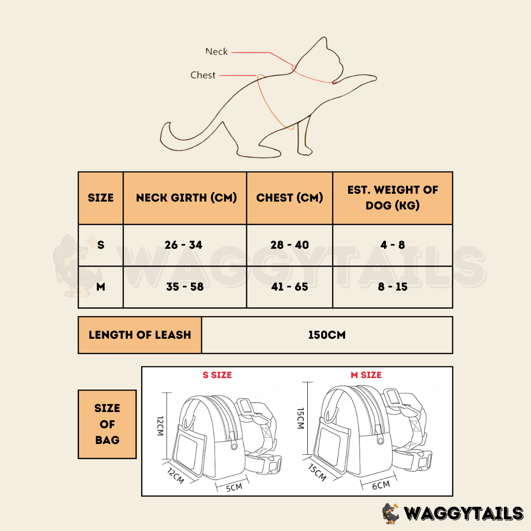 Waggytails Harness Bag in Yellow, size details