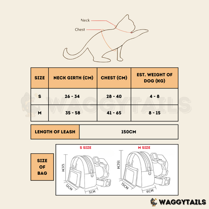 Waggytails Harness Bag in Yellow, size details