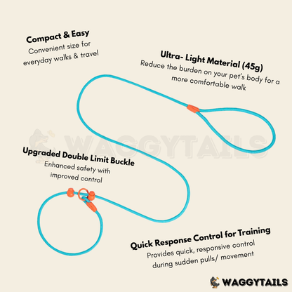 Waggytails Slip Lead Rope Leash in Turquoise Blue, handle close-up