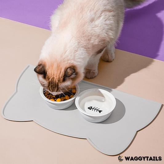 Waggytails Silicone Pet Feeding Mat - Grey Cat Head